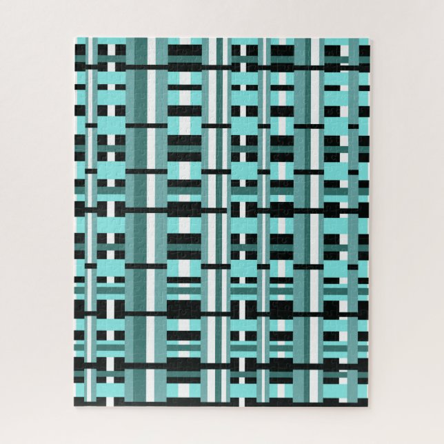 Puzzle Plaid en Aqua, Turquoise, noir & blanc (Vertical)