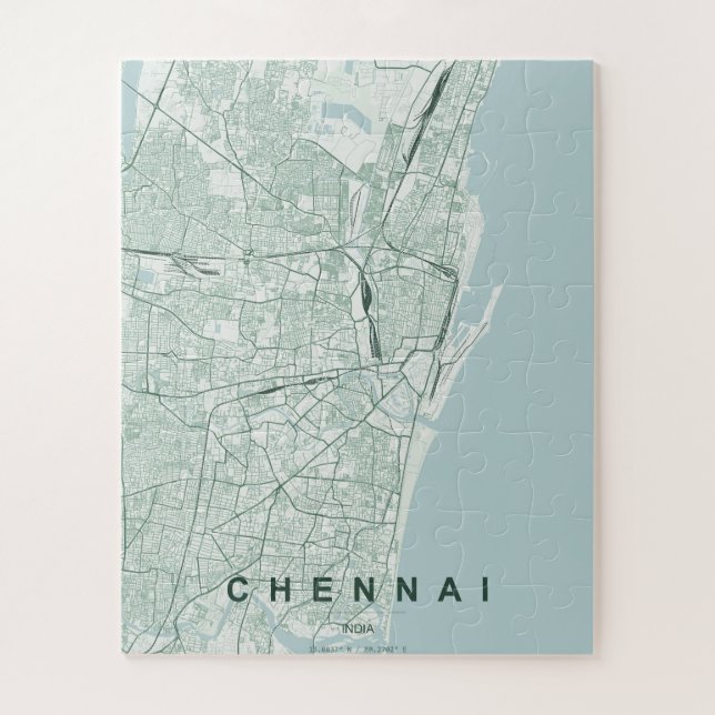 Puzzle Plan de la ville de Chennai, Inde, design minimali (Vertical)