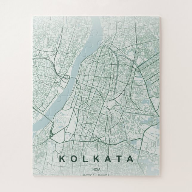 Puzzle Plan de la ville de Kolkata en design minimal (Vertical)