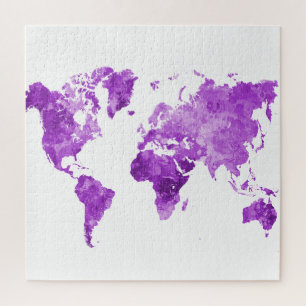Puzzle Plan du monde en aquarelle 08 Violet