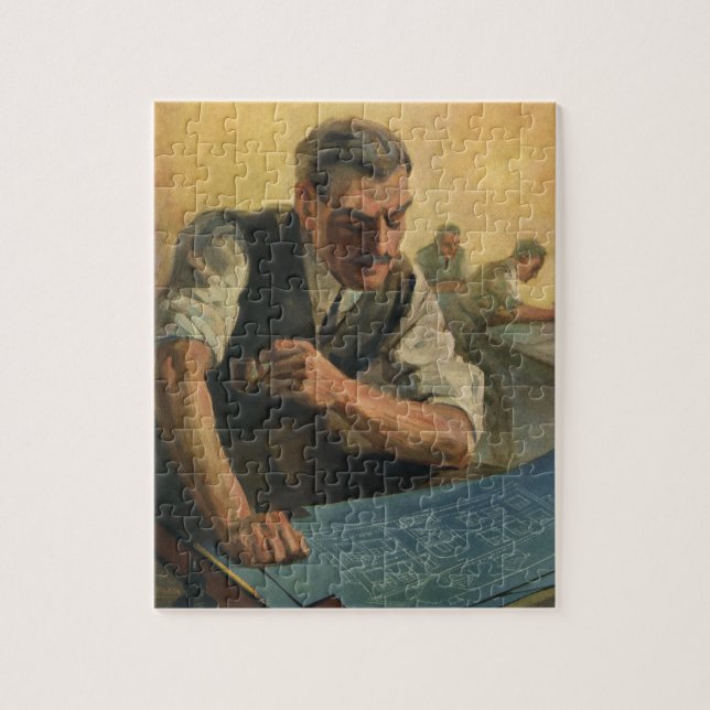 Puzzle Plans et dessins d'architecte de bâtiment vintage (Vertical)