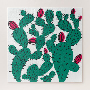 Puzzle Plante Cactus, motif vintage vert sans couture.