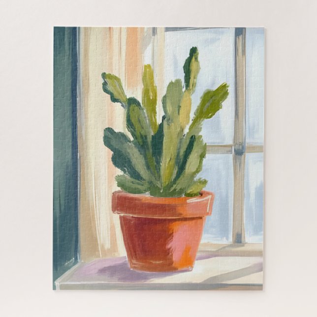 Puzzle Plante de cactus | Aquarelle botanique verte (Vertical)