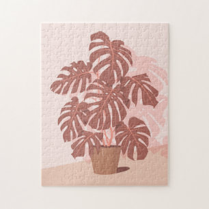Puzzle Plante tropical. Monstera (tons rose et prune)