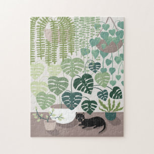 Puzzle plantes verts, monstère et casse-tête pour chat