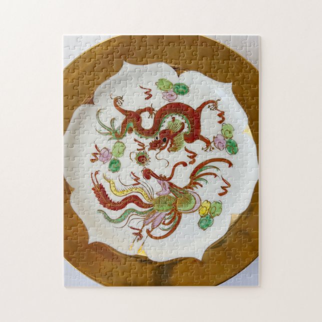 Puzzle Plaque de porcelaine Dragon et Phoenix (Vertical)