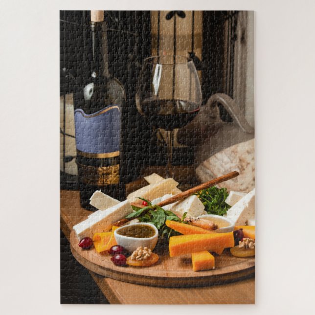 Puzzle Plateau de fromage de vin rustique Nourriture savo (Vertical)