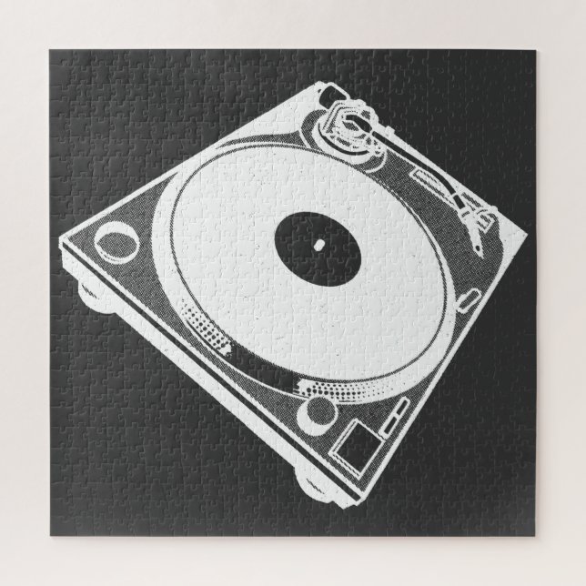 Puzzle Platine Tourne-Disques Rétro Graphique en Blanc (Vertical)