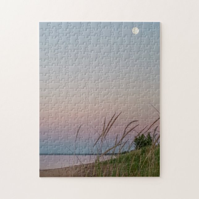 Puzzle Pleine lune Beach Dunes de sable Soirée légère (Vertical)