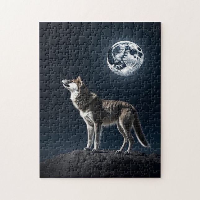 Puzzle Pleine lune brillant sur le blanc du loup (Vertical)