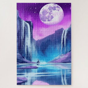Puzzle Pleine lune cosmique au-dessus des cascades