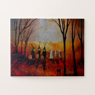 Puzzle Pleine lune De Nuit D'Halloween Fantômes Et Sorciè