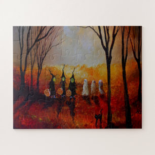 Puzzle Pleine lune De Nuit D'Halloween Fantômes Et Sorciè