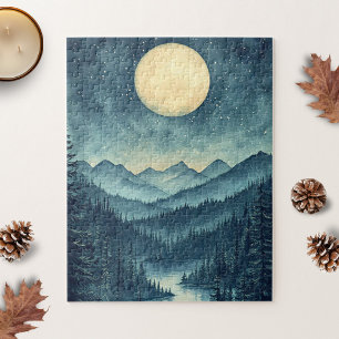 Puzzle Pleine lune sur le paysage de montagne Pittoresque