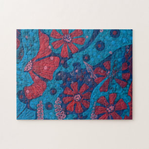 Puzzle Pluie estivale Fleurs d'Imaginaire bleu rose flora