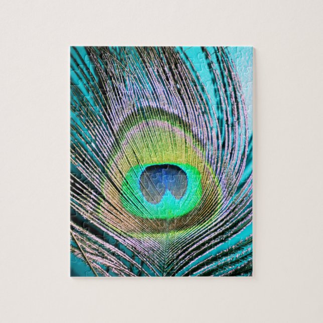 Puzzle Plume de paon sur Turquoise (Vertical)