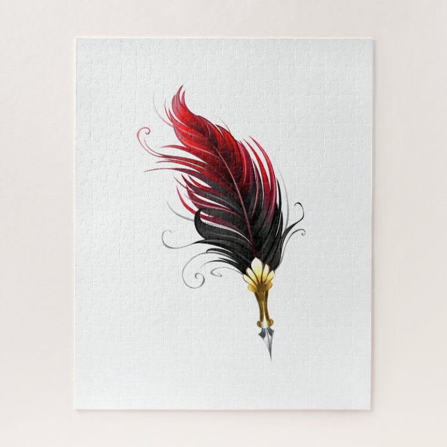 Puzzle Plume rouge avec pointe en or (Vertical)
