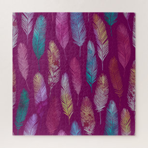 Puzzle Plumes colorées : motif arrière - plan violet.