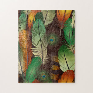 Puzzle Plumes, Motif Peacock coloré