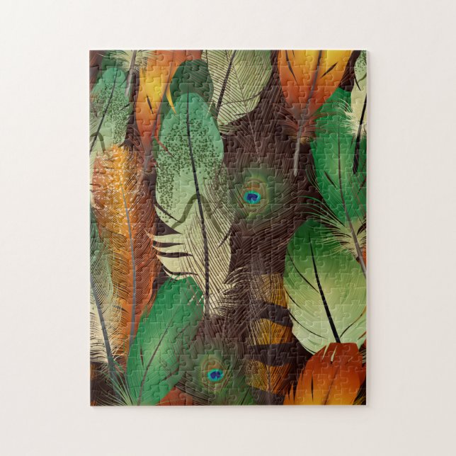Puzzle Plumes, Motif Peacock coloré (Vertical)