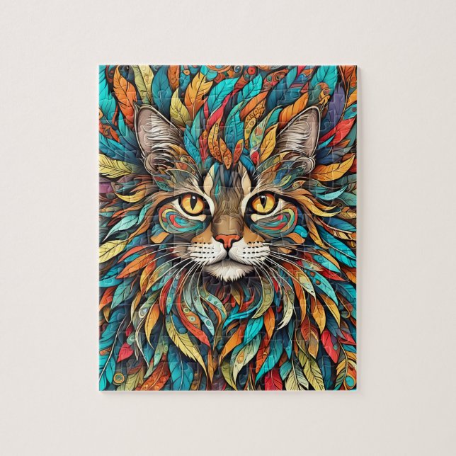 Puzzle Plumes multicolores Chat 737 (Vertical)