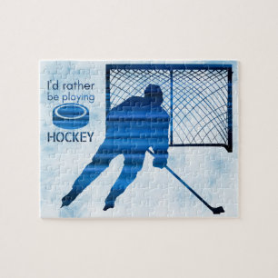 Puzzle Plutôt jouer - joueur de hockey bleu