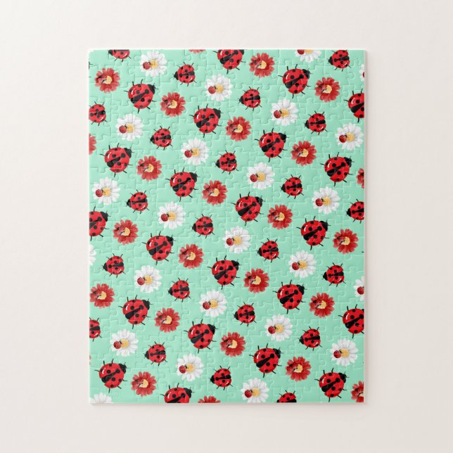 Puzzle Pneuka rouge mignon point Ladybug fleur été Fille (Vertical)
