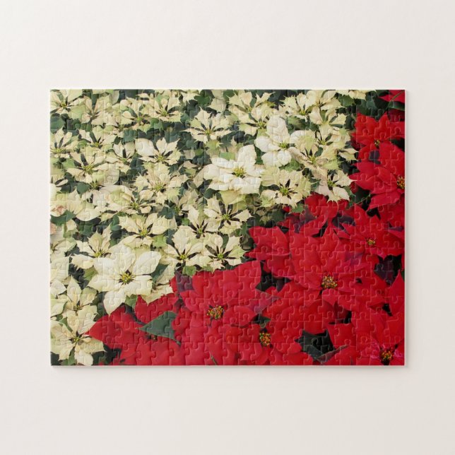 Puzzle Poinsettias blanches et rouges I Holiday Floral (Horizontal)