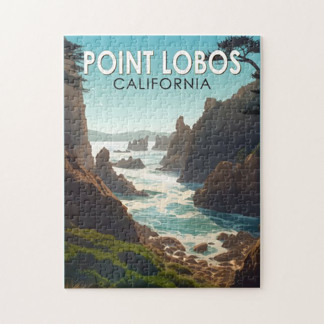 Puzzle Point Lobos California Travel Art Vintage (Vertical)