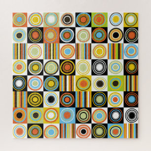 Puzzle Points colorés, cercles, rayures arrière - plan.