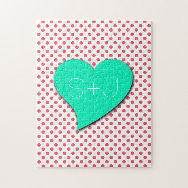 Puzzle Points de polka rose corail - Monogramme par Shirl (Vertical)