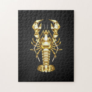 Puzzle Poisson à langouste polygonale dorée sur noir