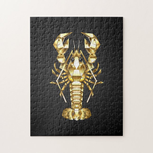 Puzzle Poisson à langouste polygonale dorée sur noir (Vertical)