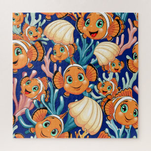 Puzzle Poisson clown Dessin animé mignon Famille Sous l'e