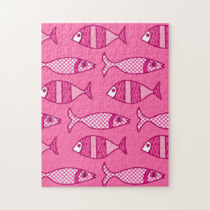 Puzzle Poisson moderne rétro, Fuchsia et rose clair