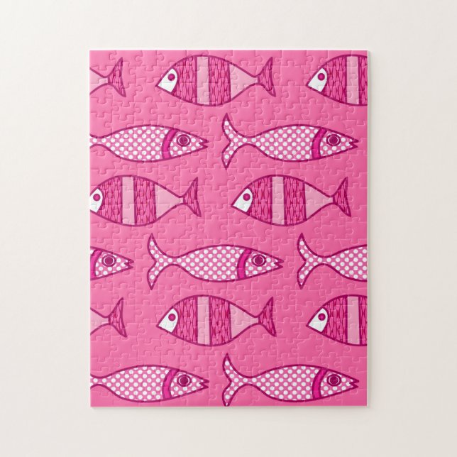 Puzzle Poisson moderne rétro, Fuchsia et rose clair (Vertical)