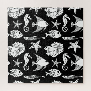 Puzzle Poisson Motif : Motif noir blanc.