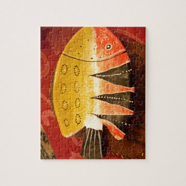 Puzzle poisson plat jaune et rouge avec rayures noires.jp (Vertical)