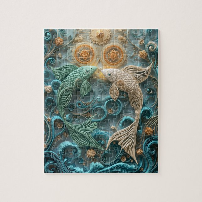 Puzzle Poisson Rêveur Poissons - Quilling Papier (Vertical)