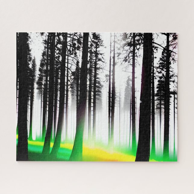 Puzzle Poisson verte et jaune dans la Forêt de silhouette (Horizontal)