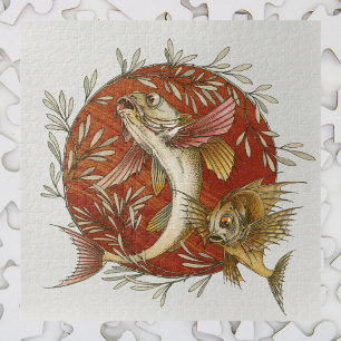 Puzzle Poisson volant japonais vintage avec feuilles de b