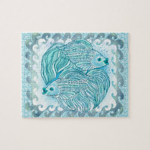 Puzzle Poisson Yin Yang Blue Koi