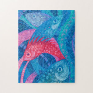 Puzzle Poissons Roses Algues Mer Animaux Sous-marins Art