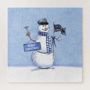 Puzzle Police Mince Ligne Bleue Snowman Noël