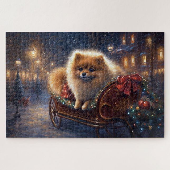 Puzzle Pomeranian Fêtes de Noël Brossé (Horizontal)