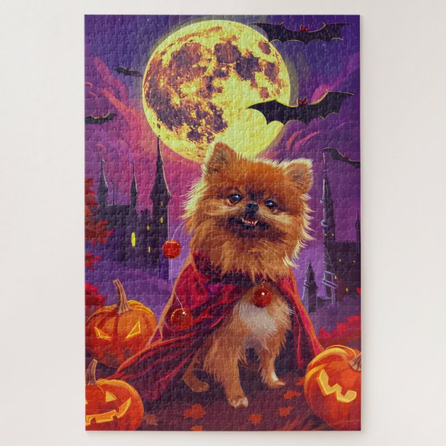 Puzzle Pomeranian Vampire Citrouilles Halloween Épouvanta (Vertical)