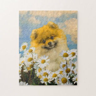 Puzzle Poméranien dans Daisies Peinture - Art Chien origi