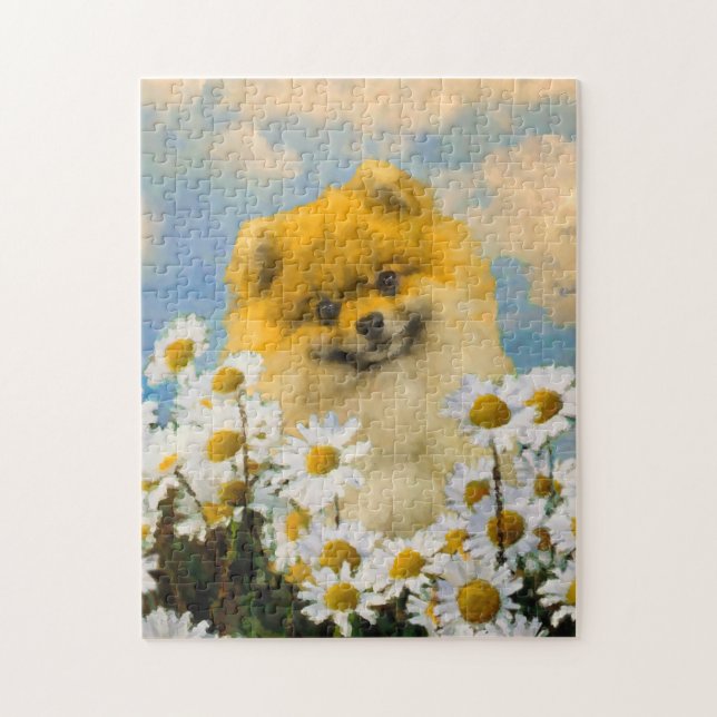 Puzzle Poméranien dans Daisies Peinture - Art Chien origi (Vertical)