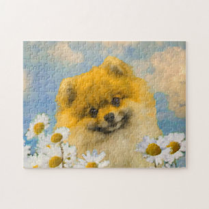 Puzzle Poméranien dans Daisies Peinture - Art Chien origi