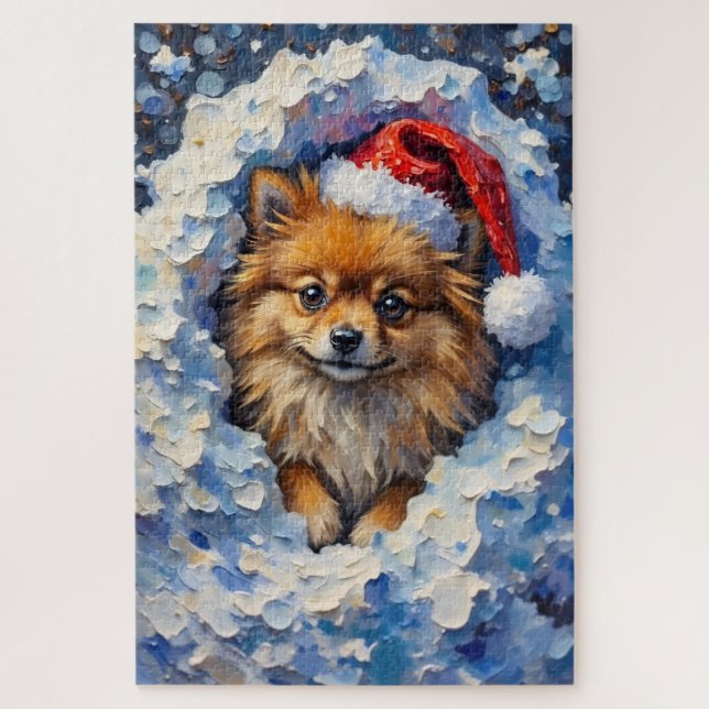 Puzzle Poméranien perdu dans un nuage de neige de Noël (Vertical)